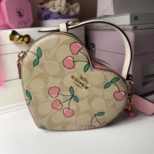 Coach Cherry Print Heart Crossbody Bag